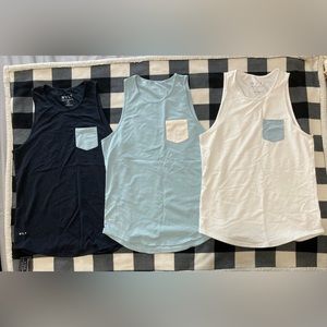 Lot of 3 BYLT Drop Cut Pocket Tank Top Lux Large White Sky Blue Navy